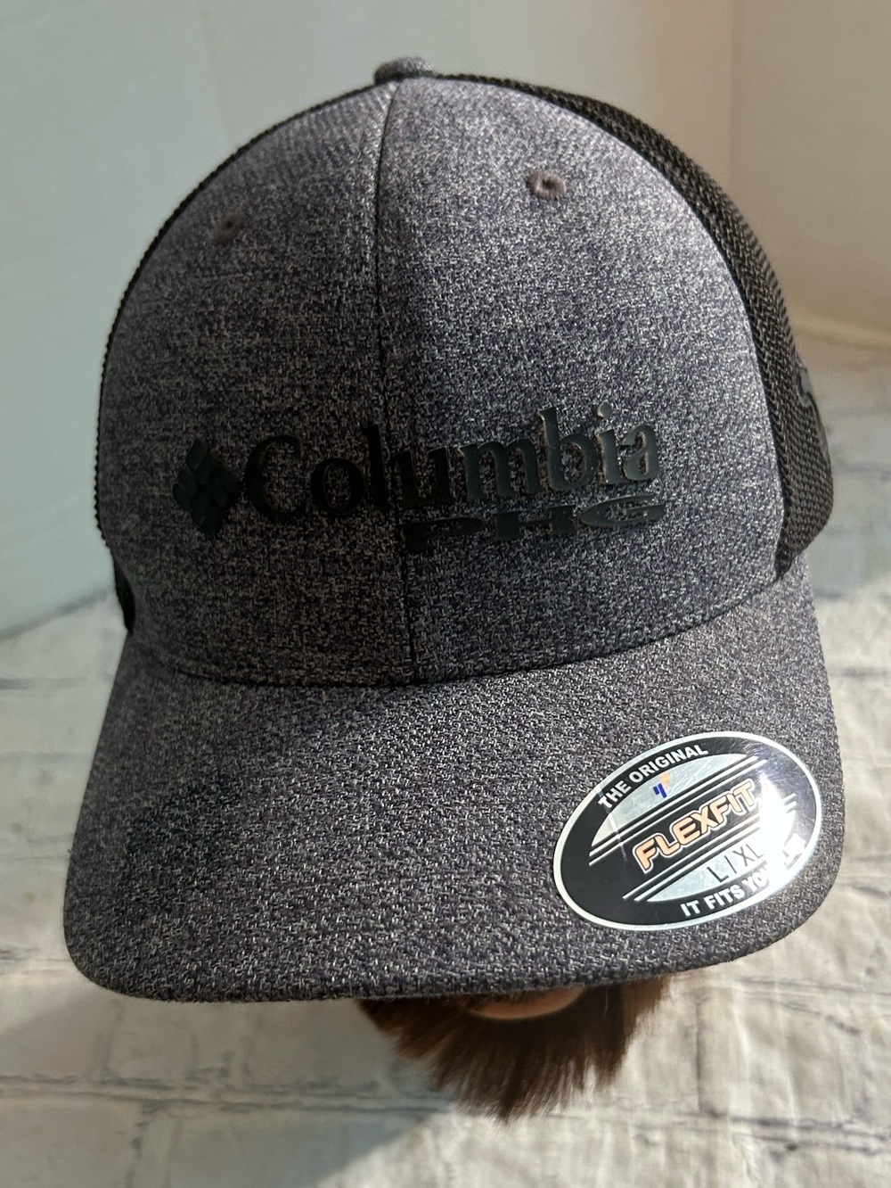 COLUMBIA PHG COTTON  BREATHABLE MESH CHARCOAL HEATHER BLACK LOGO MENS CAP L/XL